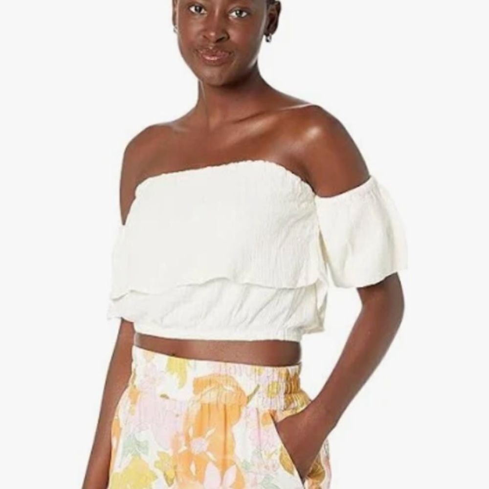 Roxy Cream White Seaside Heaven Off-Shoulder Crop Top Blouse